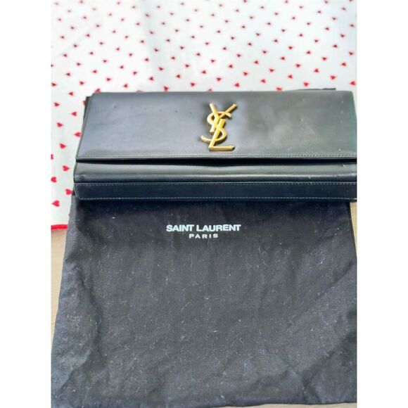 Saint Laurent Kate‎ Clutch Black Leather Gold Hardware Women's Bag - Picture 13 of 15